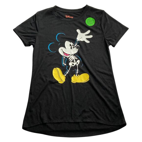 NWT Disney Mickey Mouse top Juniors S Xray Skeleton Glow in the Dark graphic tee - Picture 1 of 6